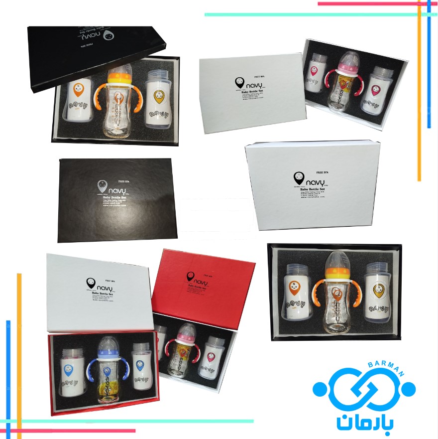 پک سه تایی شیشه شیر پیرکس و بطری navy baby pp