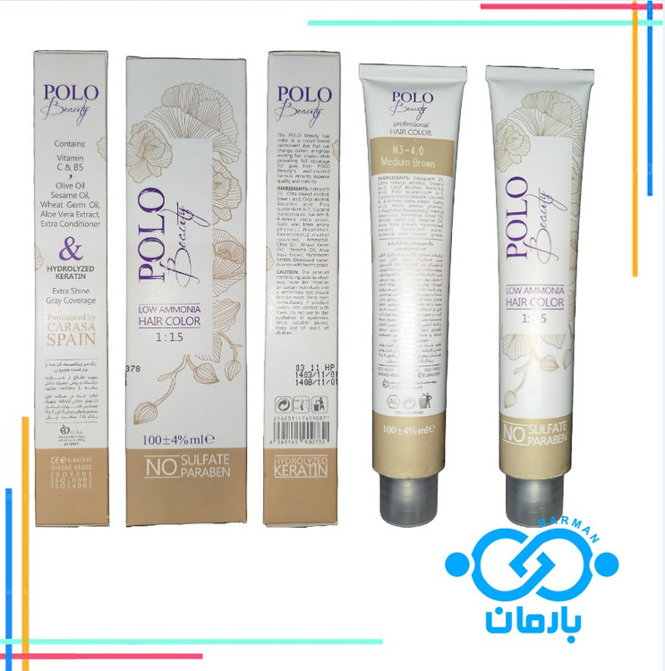 رنگ مو پلو بیوتی Polo beauty شماره 6.34رنگ قهوه ای کاراملی(فاقد سولفات)