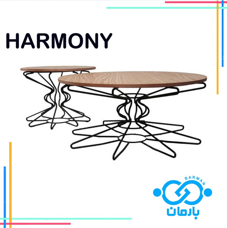 میز جلو مبلی و عسلی هارمونی HARMONYچوب و فلز 90cm*90cm*44cmو50cm*50cm*45cm